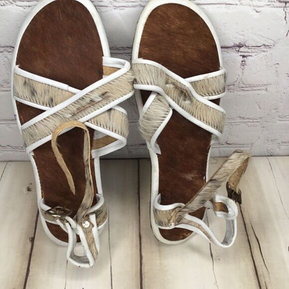 NWOT Handmade Unisex Brown/Tan Real Fur Boho Festival Sandals Size 44/M10/ W12 - Picture 12 of 12